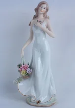 Porcelain Lady with Flower Basket Sculpture Ceramic Belle Character Miniature Gift and Craft Ornament Accessories Embellishment