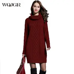 WQJGR 2018 новости Европейский Вязание Для женщин Водолазка рубчатый свитер Пуловеры акрил Для женщин свитер с длинным рукавом