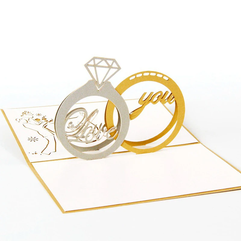 

3D Laser Cut Handmade Carving I LOVE YOU Diamond Ring Paper Invitation Greeting Cards PostCard Wedding Anniversary Propose Gift