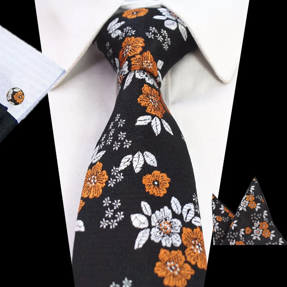 Mans Floral Tie 100% Silk Jacquard Necktie Handkerchief Cufflinks Wedding Tie Set For Men Formal Party