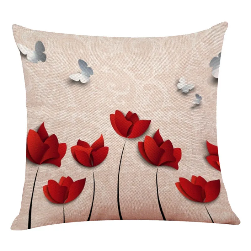 Buy Pink Gray Home Decor Cushion Cover Flower Pattern