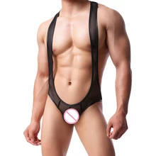 Мужской просвечивающий гей-Фетиш Unershirt мягкий нейлоновое боди Сетчатое прозрачное борцовское трико черный чумовой облегающий боди