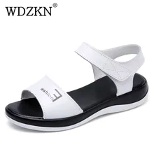 WDZKN/Новое поступление; Летние босоножки на плоской подошве с открытым носком; женская повседневная обувь; женские босоножки из спилка на застежке-липучке; женская пляжная обувь