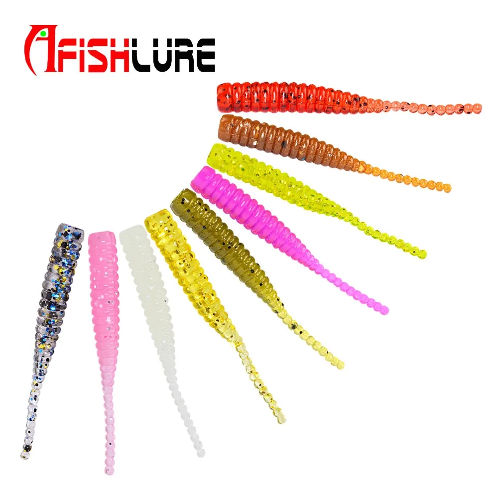 

15pcs/lot Afishlure single tail soft bait 38mm 0.36g root fishing soft bait artificial Lure plastic worm maggot bait