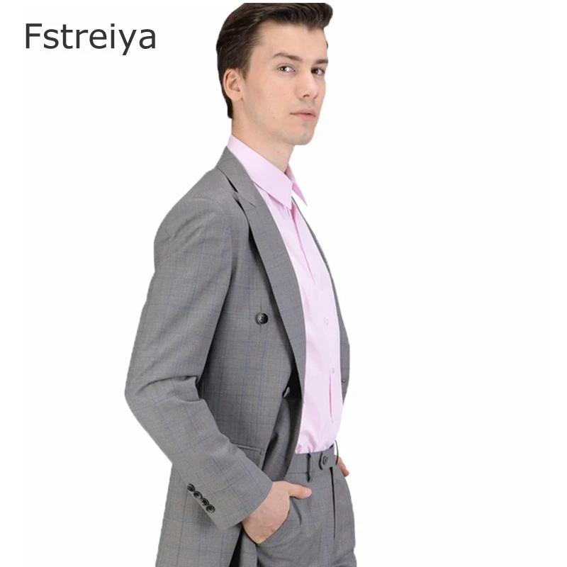 Wool Gray grid Custom made man suit men clothing customized Formal tailor suit Blazer  high-quality suits 2 piece (jacket+pants)