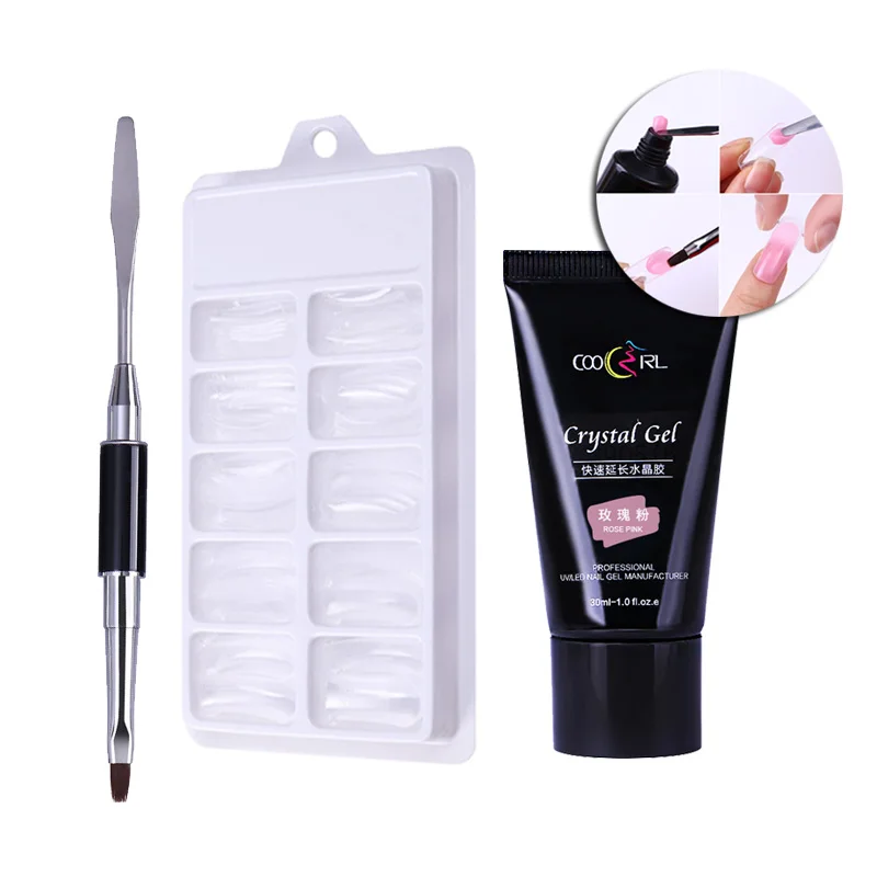 

30ml Quick Building Poly Extension Gel Nail Tips Finger Glue Nail Art UV Builder DIY Tool with 100pcs Mold Tips
