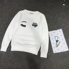 

2017 New Fashion Spring Women White Hoodies Chiara Ferragni Big Eyes Embroidery Sequins Loose Style Casual Hoodies Sweatshirts