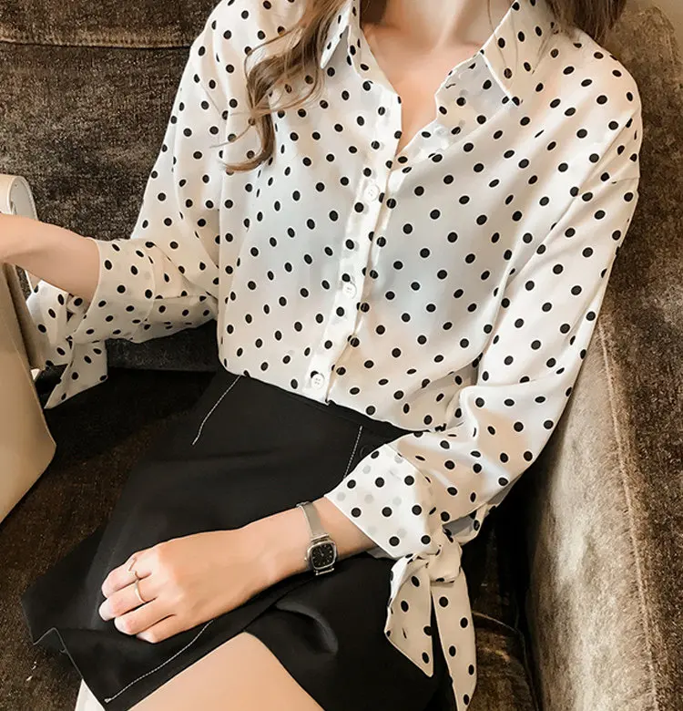 M-4XL Plus Size Tops Women Blouses Casual Polt Dot Shirts Femme Bow Long Sleeve Chiffon Blouse 2019 Autumn Blusas Mujer Camisa (8)