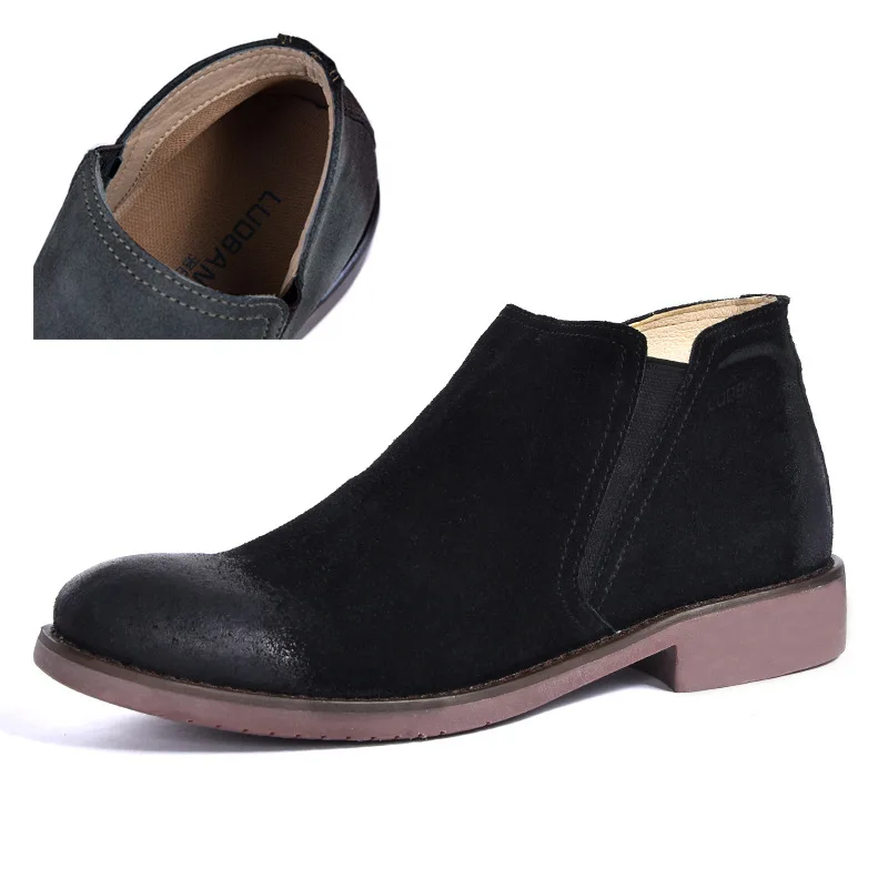 

Low Concise Retro Round Toe Chelsea Boots Men Ankle Sewing Solid Martin Boots Winter Elastic Band Casual PU Motorcycle Shoes