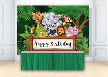 

HUAYI Jungle Safari Themed Party Backdrop Candy Table baby shower decor happy birthday photography Background photo props w-1717