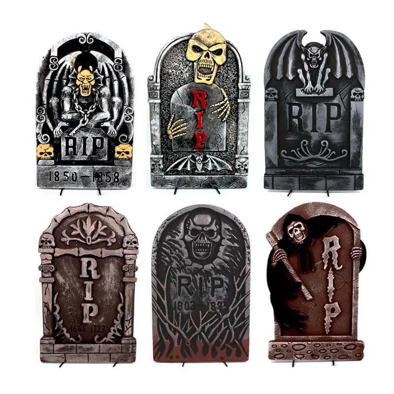 

1PC Halloween Skull Tombstone Foam Tombstone Haunted House Bar RIP Stone Grisly Props Party Decor Yard Decoration Randomly