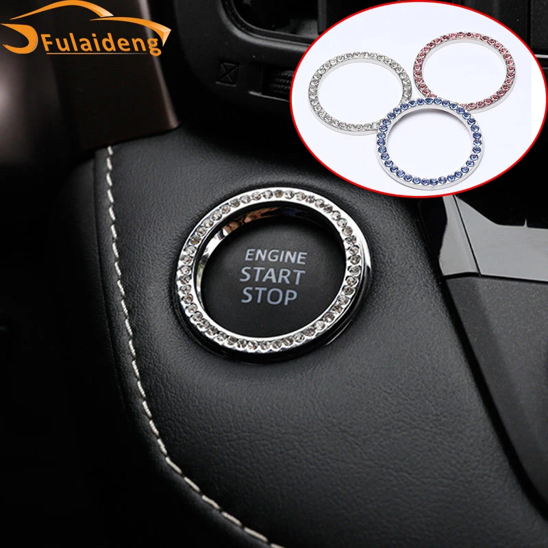 

1pcs Ignition Engine Start Button Cover trim Luxury metal+Rhinestone Decal Sticker Car Styling Accessories