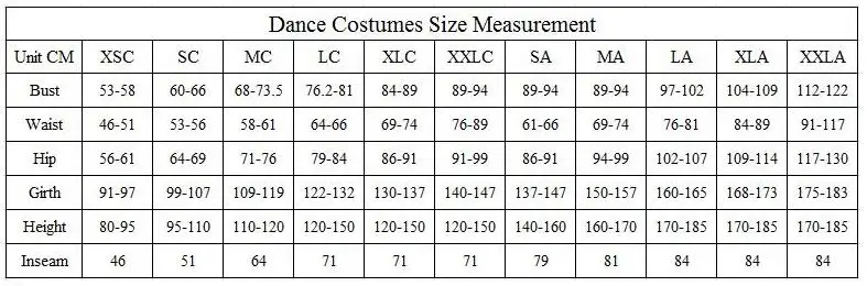 child and adult costume size chart