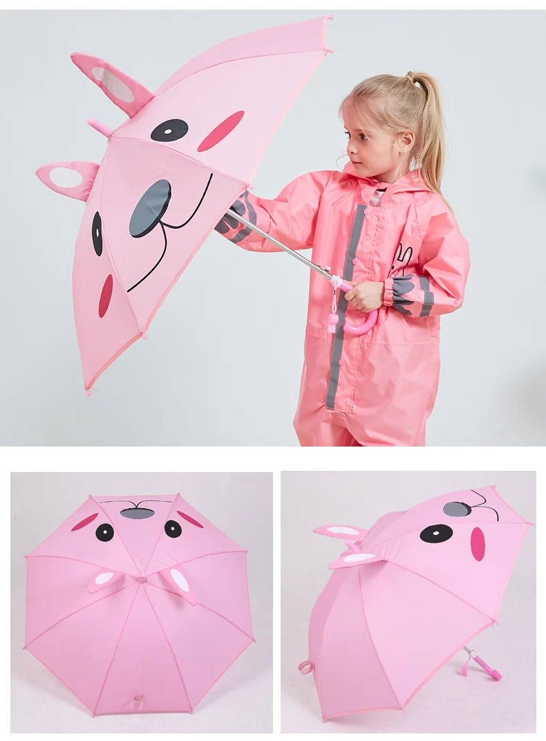 9.Cute Cartoon Children Umbrella Animation Creative Long-handled 3D Ear Modeling Kids Umbrella for Boys Girls