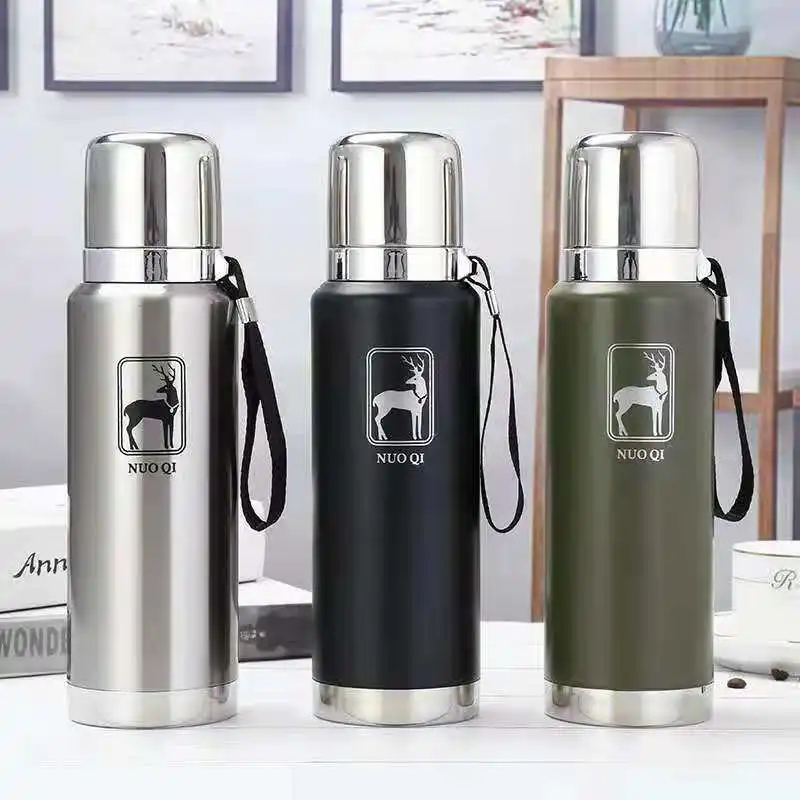 

850/1100ml 304 Stainless Steel Thermos Cup with Rope High Grade Russian Military Style Vacuum Flask