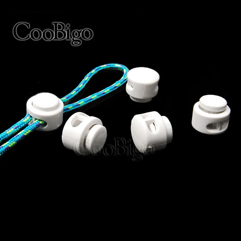 

100pcs Pack White Plastic Cord Lock Clip Clamp 2 hole Toggle Stopper 2mm Rope Paracord Garment Shoes #FLS029-W