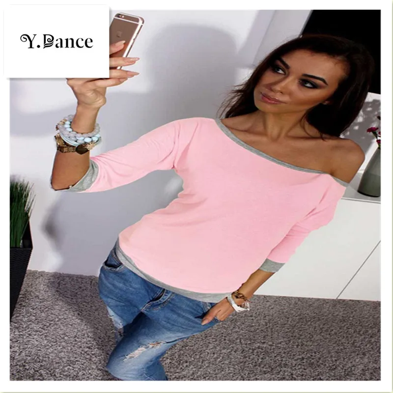 

2017 Sell like hot cakes Sexy Women 3/4 Sleeve Loose Casual Off Shoulder Tees T shirt Tops Plus Size T-shir Multicolor Womens