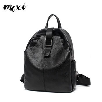 

MOXI Women Backpack Genuine Leather Female Shoulder Bag College Style School Bag For Girl Two Color Trendy Infantry Pack Daypack