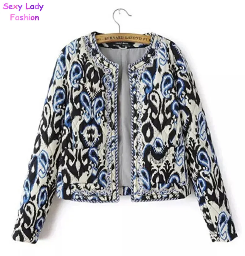 Ethnic Embroidery Beading Totem Print Paisley Quilted Jacket Fashion Women's Vintage Thin Padded