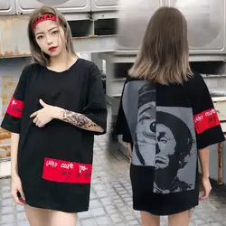 2019 Новый Ins хип-хоп Harajuku Bf ветер длинная футболка женский корейский стиль Ulzzang Harajuku Лето свободная дикая Половина рукава футболка