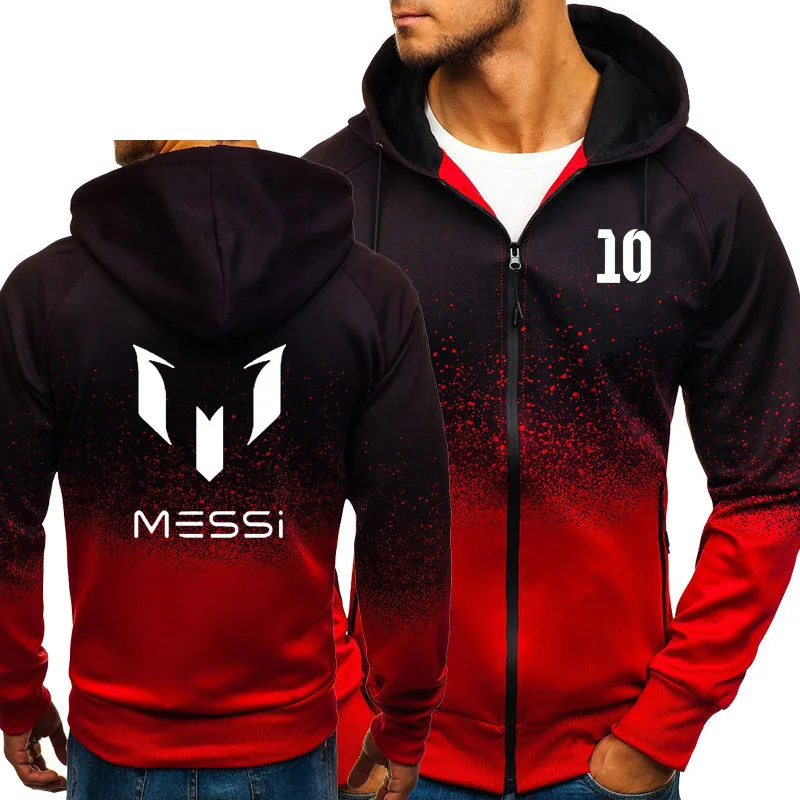 Messi 10 Толстовки с принтом толстовки с градиентом цвета для мужчин весна осень флисовая куртка на молнии мужская уличная хип хоп Harajuku мужская одежда - Цвет: 04