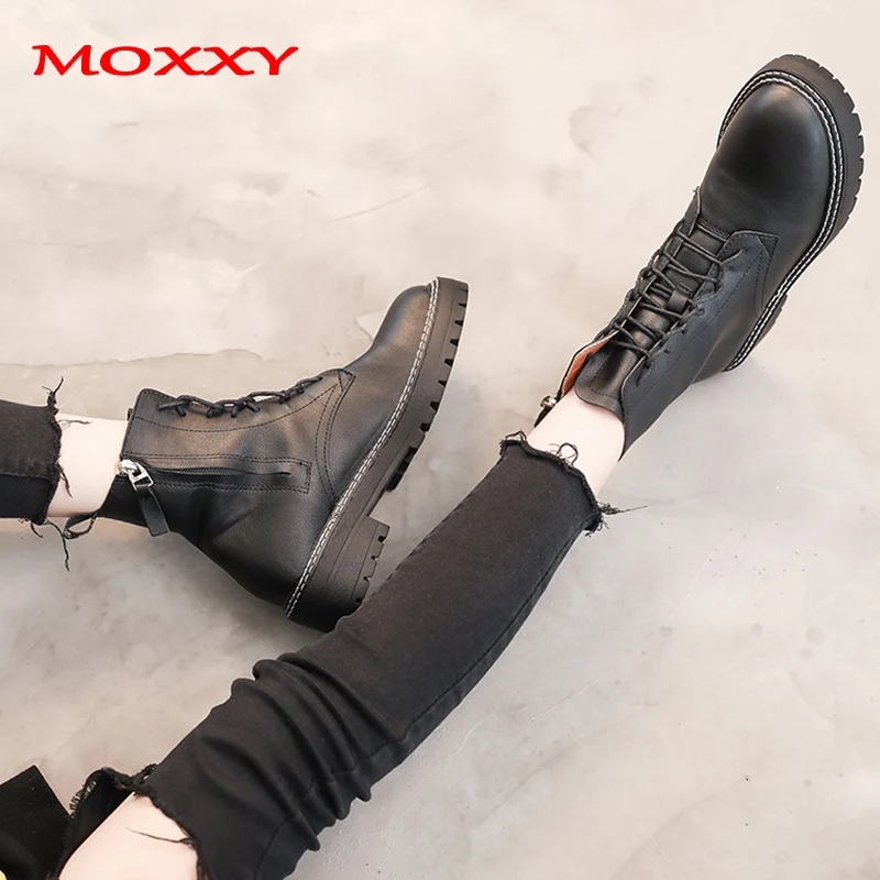 Г., новые осенние армейские ботинки женские кожаные ботинки черного цвета на платформе Ботильоны Женская обувь повседневная обувь на молнии со шнуровкой, Botas Mujer