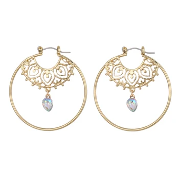 

New Design Trendy Gold Color Big Circle Round Hoop Earrings For Women Bohemian Crystal Statement Geometry Piercing Earrings