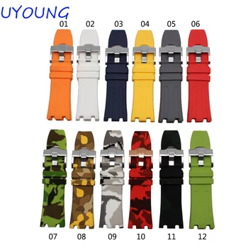 

Luxury Band 28mm camouflage black Rubber Silicone Waterproof with stainless steel pin buckle Watch Strap For Mens Watchband