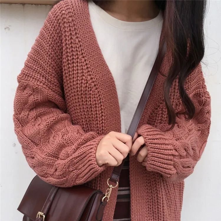 Chic Autumn Winter New Women's Cardigan Sweater Knitting Twist Loose Solid Full Sleeve Korean Casual Fashion Tops C97623D