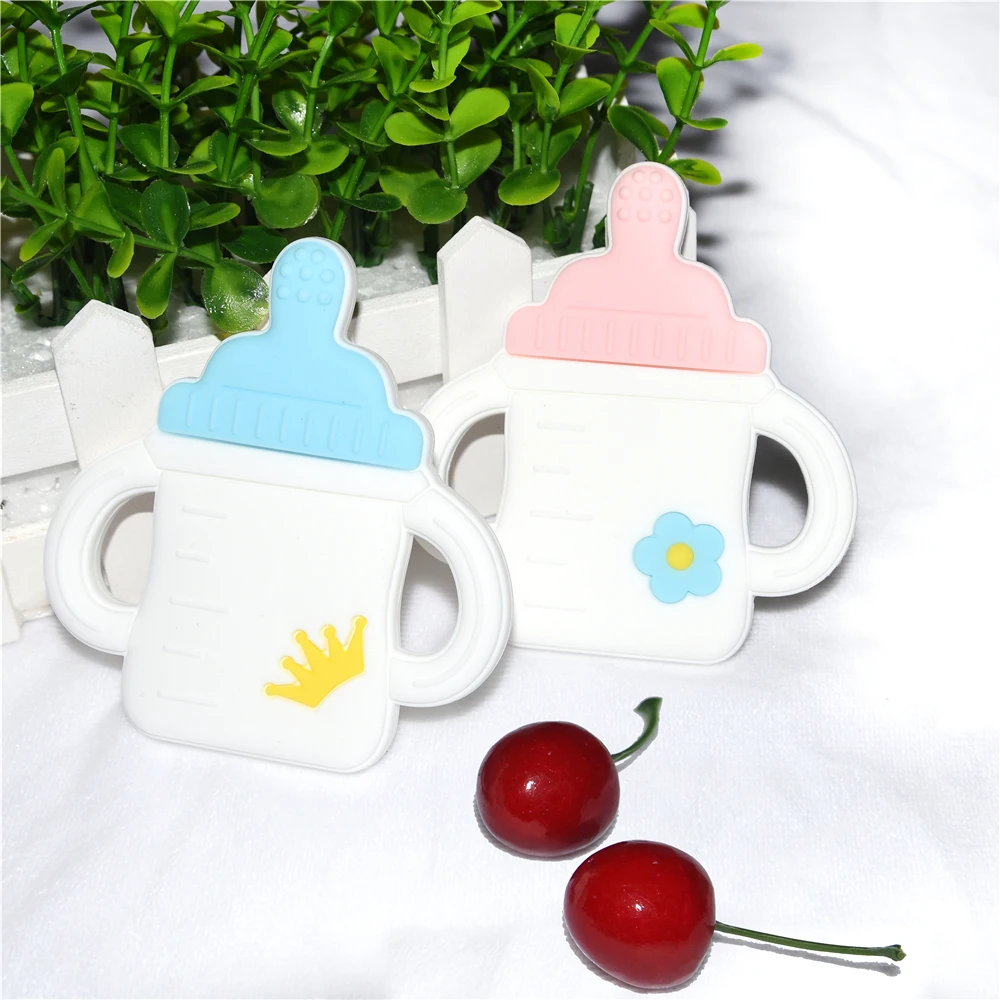 

Happyfriends 1pcs Toddler Baby Teethers Pendant Toys Feeding Bottle Shape Food Grade BPA Free Silicone Baby Teether
