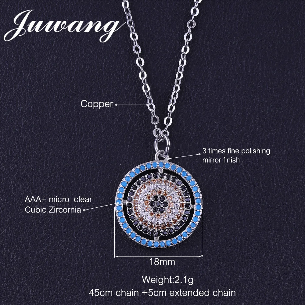 JUWANG Round Turkish Evil Eye Pendant Necklace for Woman Gold Silver Color Chain Copper Inlay Multicolor CZ Statement Jewelry Fashion Jewelry