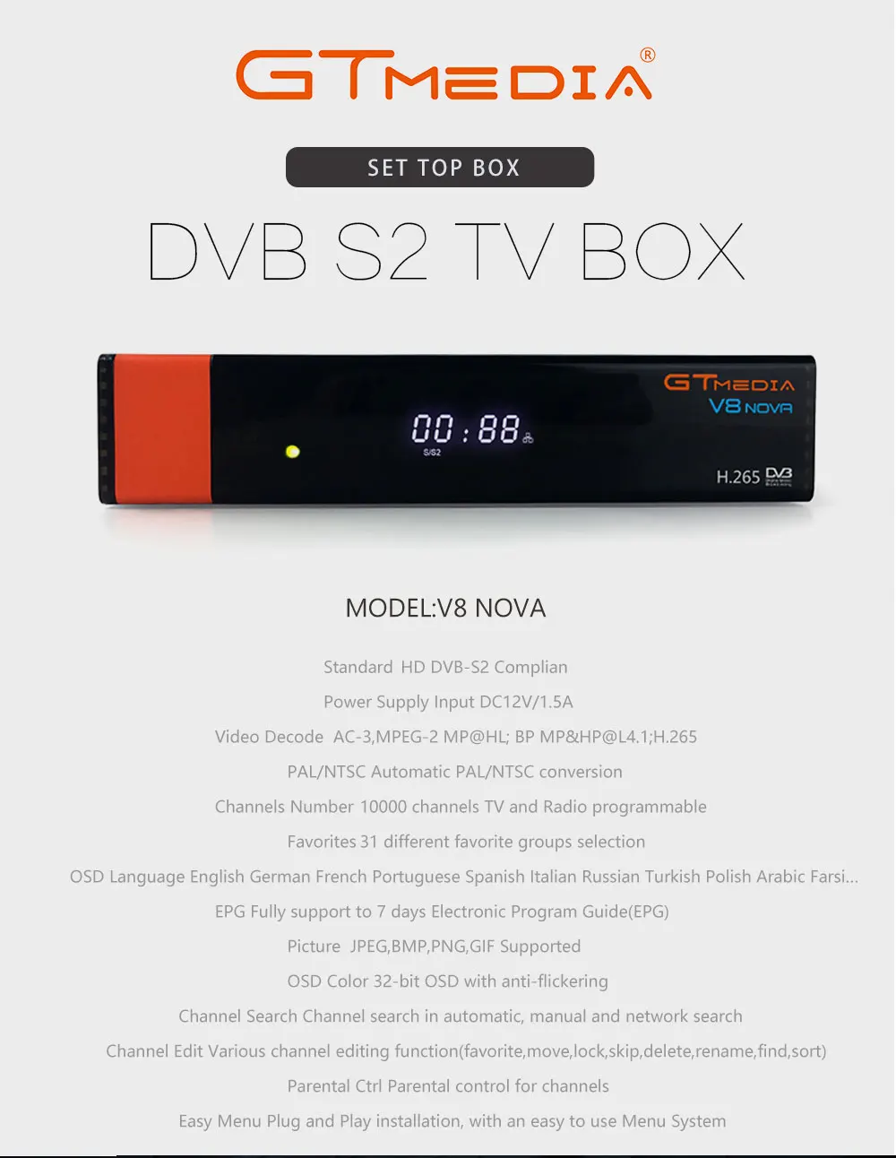 Gtmedia V8 Nova спутниковый ресивер Поддержка H.265 Европа 7 нажатий Cccam на 1 год Испания встроенный Wifi стандарт DVB-S2 HD tv Box