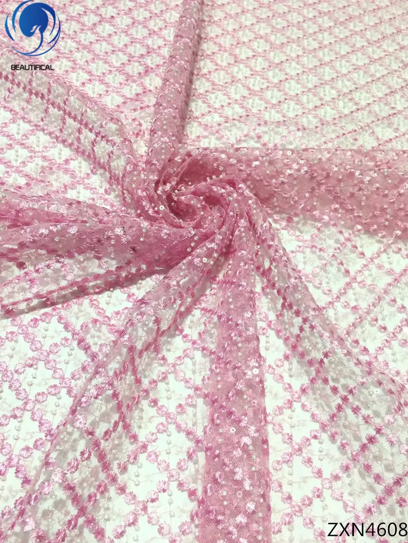 

BEAUTIFICA african lace french tulle lace beaded fabrics 2018 new arrival net lace african fabric for women 5yards/lot ZXN46