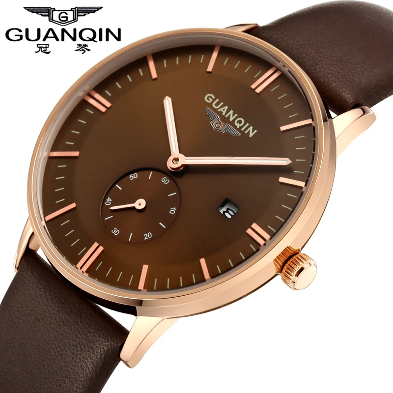 Модные мужские часы GUANQIN, повседневные часы для мужчин, Лидирующий бренд, Роскошные Водонепроницаемые кожаные мужские наручные часы, кварцевые часы, reloj hombre