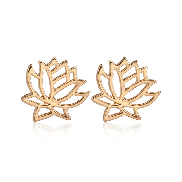 Fashion Stud Earrings Shiny Elegant Lotus Flower Party Fashion Stud Earrings Shiny Elegant Lotus Flower Party Women Accessories Lady Hollow Out