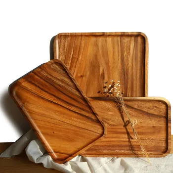 

Solid Wood Pan Plate With Grab Groove Fruit Dishes Saucer Tea Tray Dessert Dinner Bread Pizza Wood Plate Tea tray