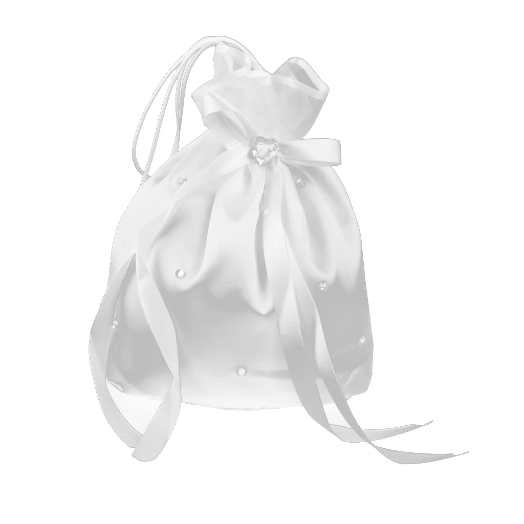 Свадебный цветок невесты Девушка Drawstring сумка-кисет кристалл белая сатиновая сумка для украшения дома