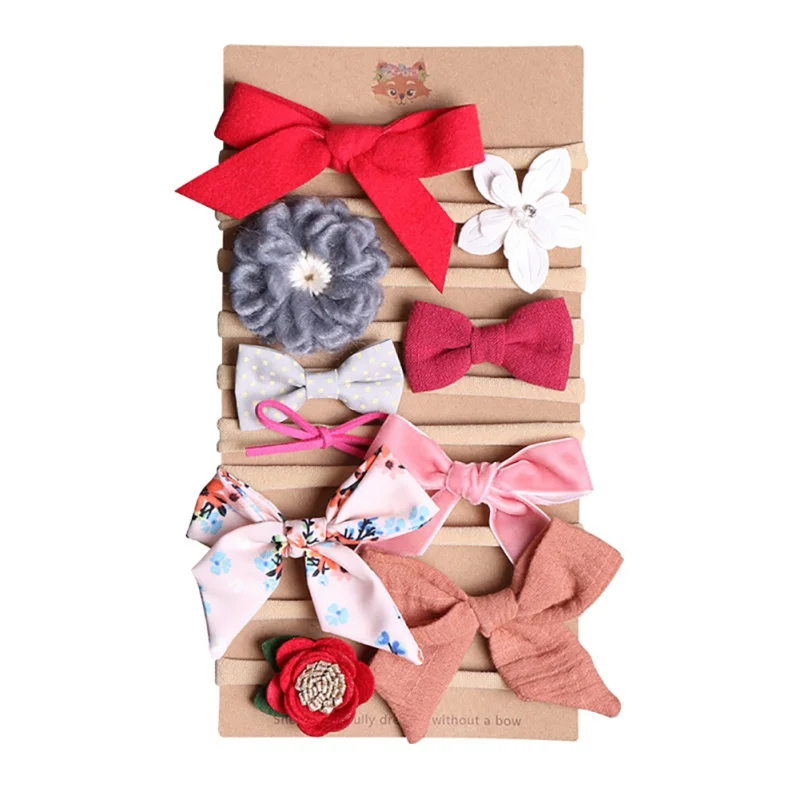 

10 Pieces/Set Baby Girls High Stretch Flower Bow Hair Band Cloth Fabric Kids Girls Hair Accessories 0-3Y