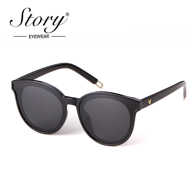 

STORY 2018 Brand V Logo Sunglasses For Men Women Vintage Retro Cat Eye Sun Glasses Black Shades Mirror Lens UV400 Gafas Oculos