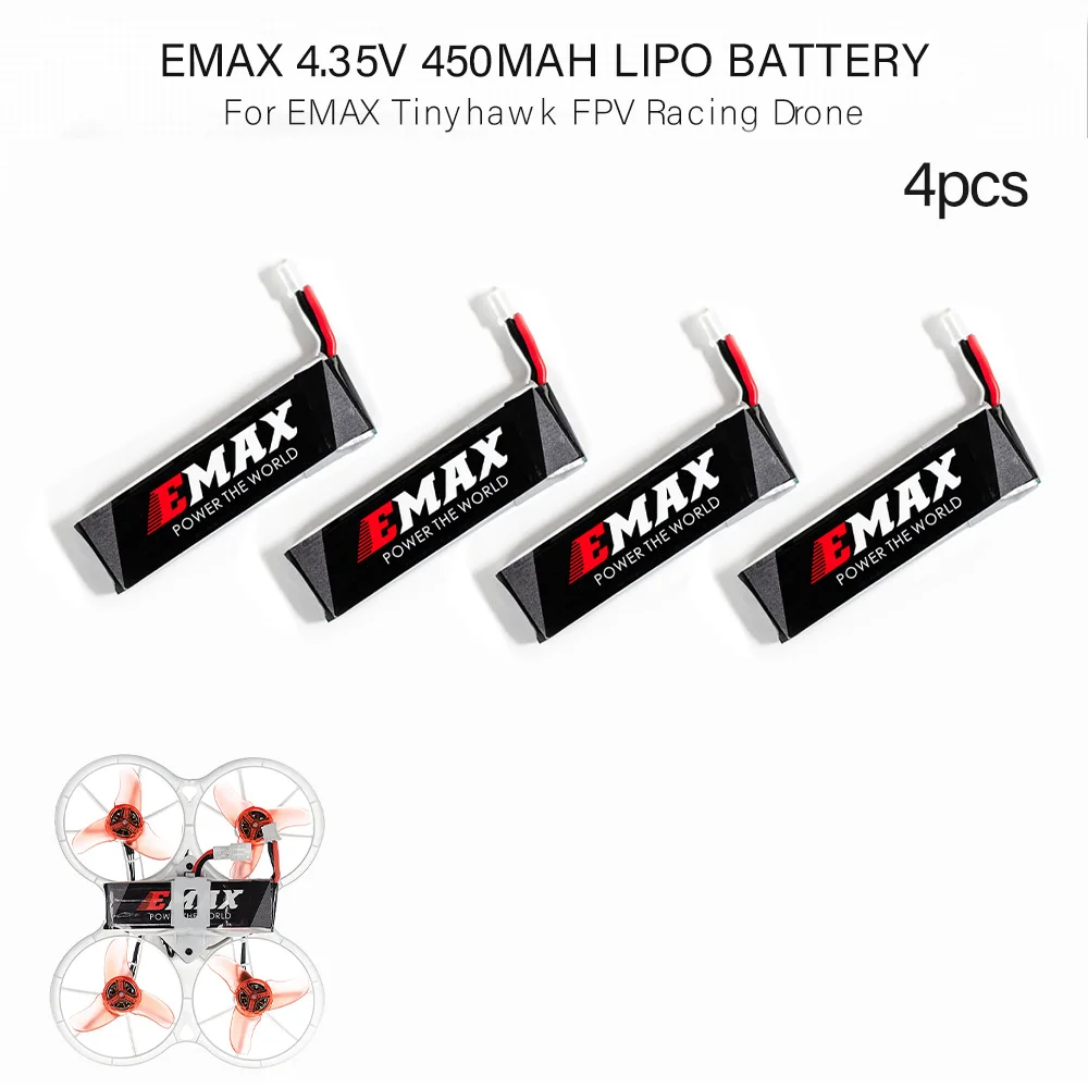 

2Pcs/4Pcs EMAX HV 4.35V 450mAh Lipo Battery 5Mins/Pcs Flying Time for EMAX Tinyhawk FPV Racing Drone Helicopter