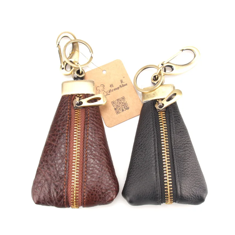 

Vintage Genuine Leather Car Key Wallets Black Key Holder Housekeeper Keys Organizer triangle Key chain Bag (custom available)