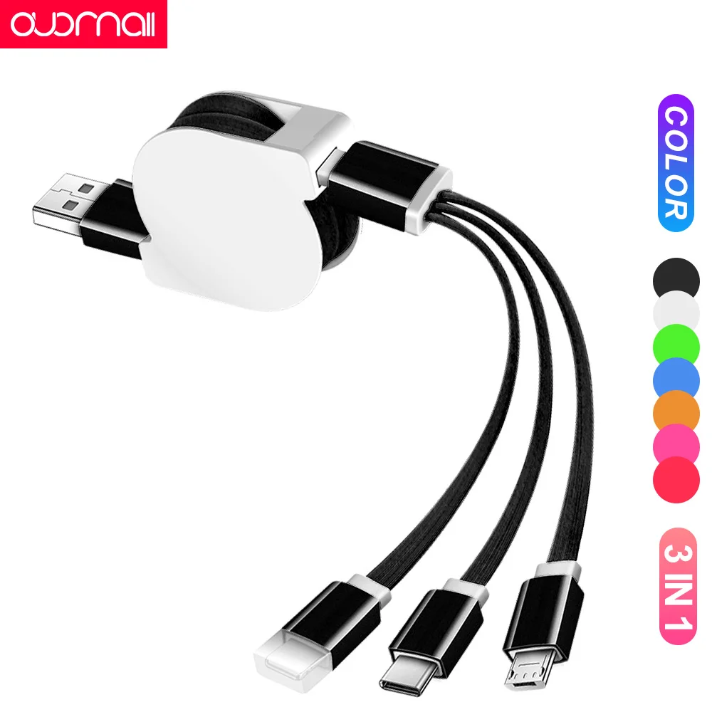 

TPYE-C micro 3A Retractable Fast Charge Cable 3 in 1 for iPhone 11 8 7 XS XR Redmi 7 8 6A for Samsung S10 for huawei P20 Mate 30