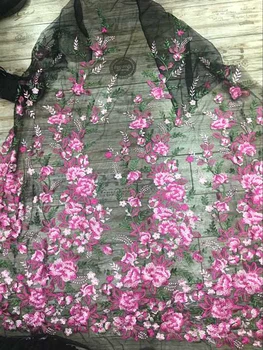 

GLace 1Y/Lot Rose red flower polyester cotton mesh fabric textile womens dress embroidery lace accessories TX1107