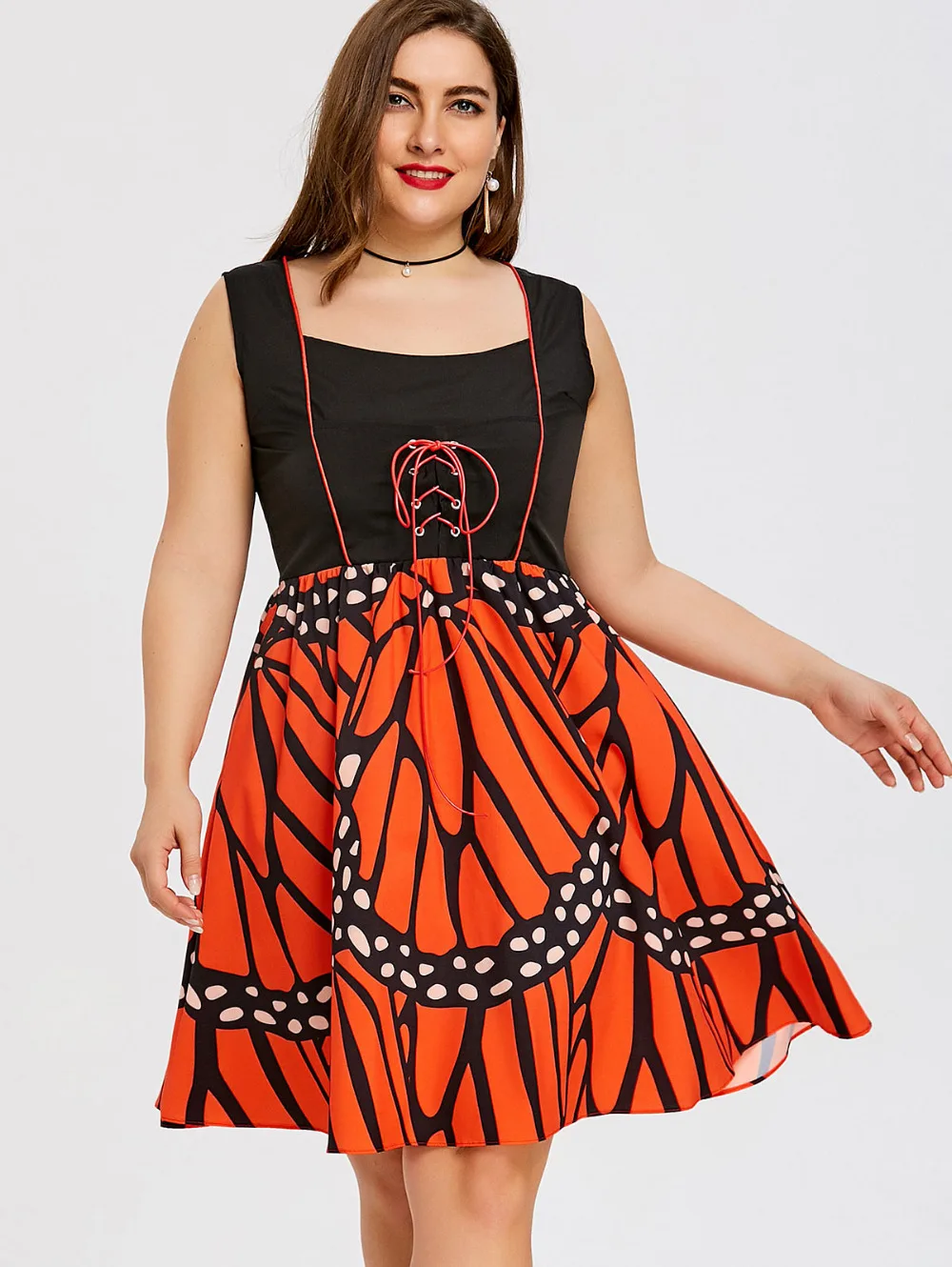 Buy Gamiss Women Fashion Dress Butterfly Print Lace Up