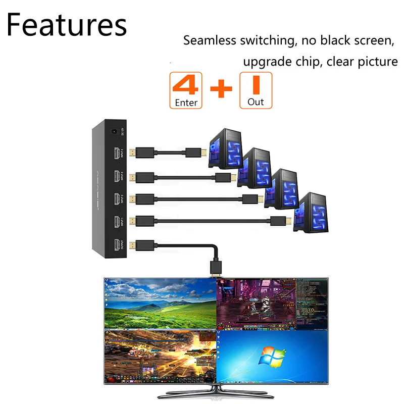 Acasis HDMI 4x1 четырехъядерный мультимедийный Коммутатор сплиттер 4 в 1 видео