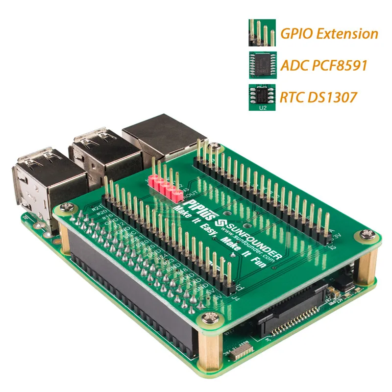 Sunfower Raspberry Pi 3 2 модуль B& 1 модуль B+ GPIO Плата расширения плюс щит с RTC DS1307 и ADC PCF8591