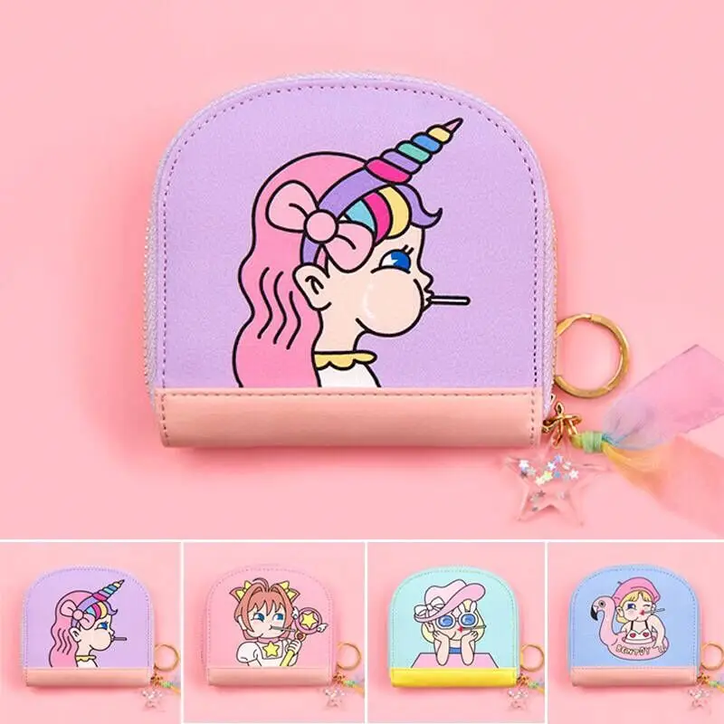 

Flamingo Sakura Unicorns Magic Girl Printed Wallet Mini Purses Cartoon Pattern Fairy Coin Short Wallets Special Unicorn Notecase