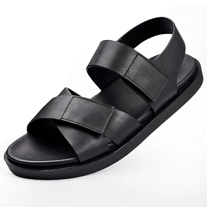 

Summer leather muffin sandals trend breathable open-toe sandals magic stickers leisure anti-skid slippers mens gladiator sandals