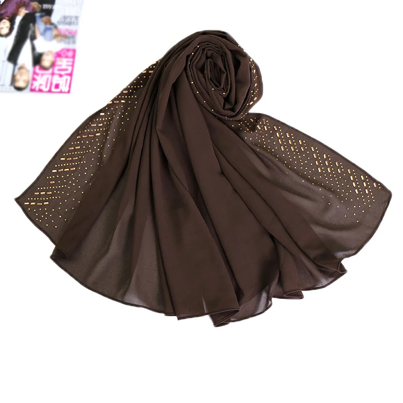 Для женщин сплошной цвет пузырь шифон шали со стразами шарф хиджаб оголовье обёрточная бумага модные мусульманские 16 цвет шарфы для/шарф 180*75 см - Цвет: 10