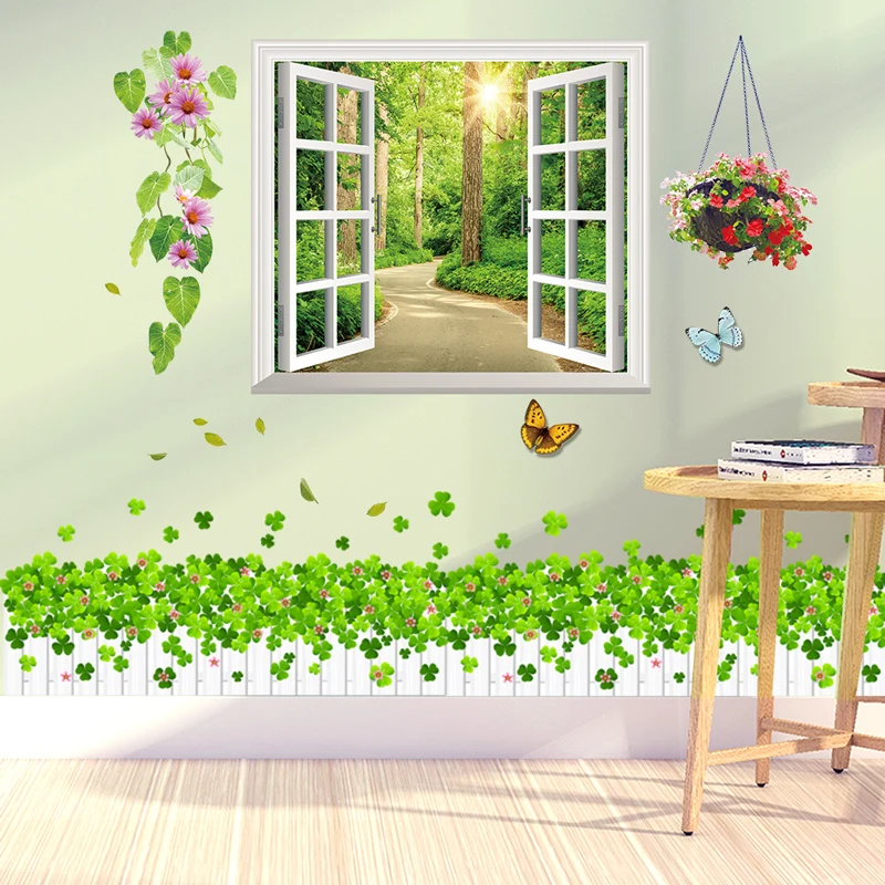 

[SHIJUEHEZI] Window Scenery Wall Stickers PVC Material Grass Wall Art for Living Room Bedroom Kindergarten Baseboard Decoration